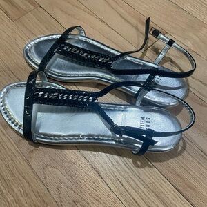 Stuart Weitzman Black and Silver Strappy Sandals
